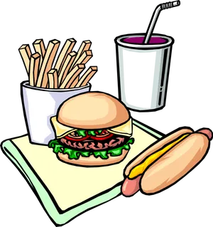 Fast Food Combo Cartoon Illustration PNG image