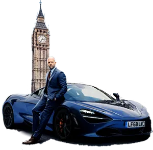 Fast Furious Blue Supercarand Suited Man PNG image
