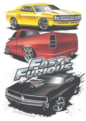 Fast Furious Iconic Cars Graphic PNG image