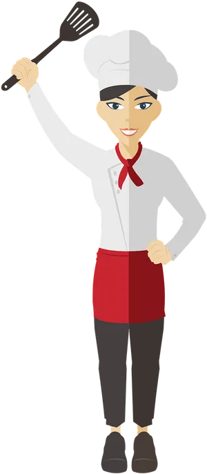 Female Chef Cartoon Holding Spatula PNG image