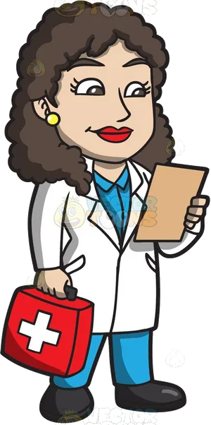 Female Doctor Cartoonwith Clipboardand Medical Kit PNG image