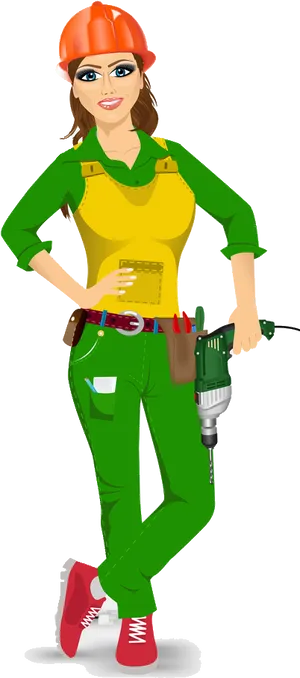 Female Handyman With Drill PNG image