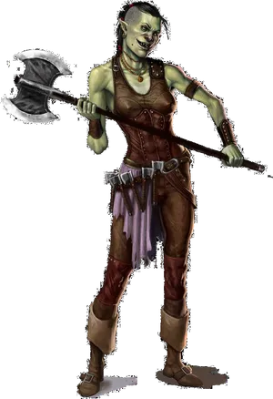 Female Orc Warriorwith Axe PNG image