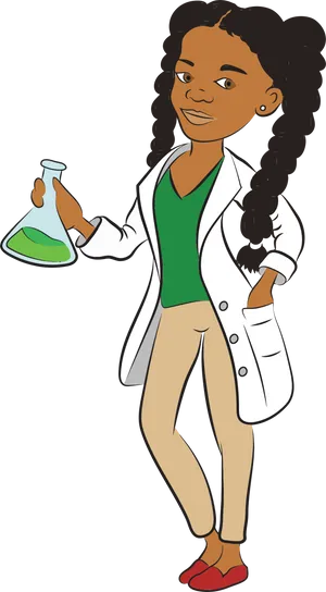 Female Scientist Cartoon Holding Flask PNG image