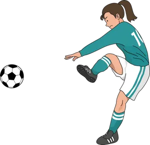 Female Soccer Player Kicking Ball Clipart PNG image
