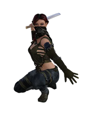 Female_ Warrior_ Crouching_ With_ Sword