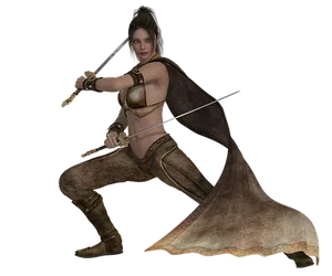 Female Warrior Dual Swords Action Pose