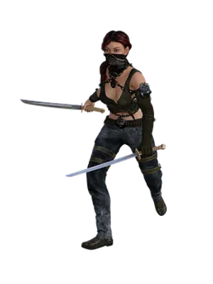 Female Warrior Dual Swords Black Background