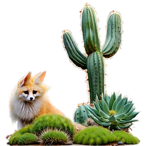 Fennec Fox With Cactus Plants PNG 84