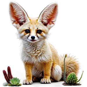 Fennec Fox With Cactus Plants PNG Cko27