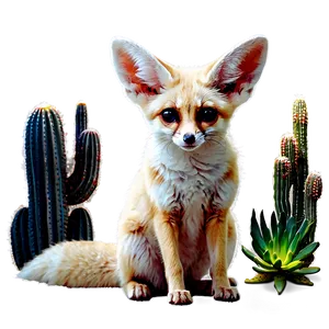 Fennec Fox With Cactus Plants PNG Wcp35