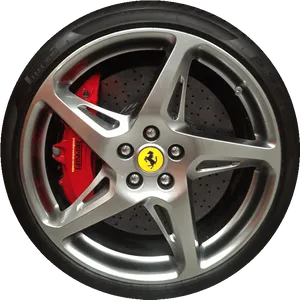 Ferrari Alloy Wheel Red Brake Caliper PNG image