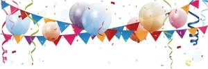 Festive Balloonsand Confetti Banner PNG image