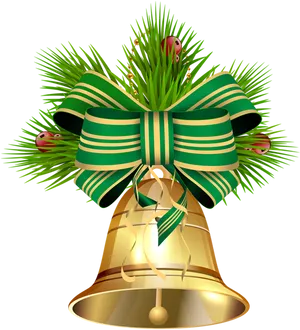 Festive Bell With Green Ribbon PNG