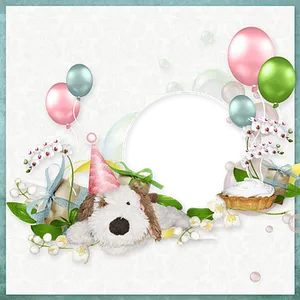 Festive Birthday Framewith Plush Dog