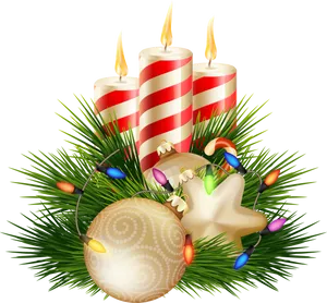 Festive Candlesand Christmas Ornaments PNG image