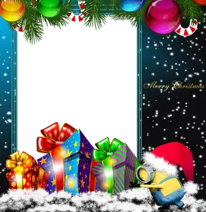 Festive Christmas Borderwith Giftsand Minion PNG image