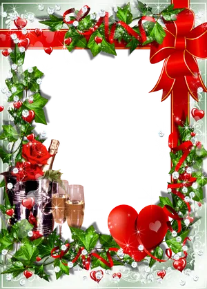 Festive_ Christmas_ Frame_with_ Champagne_and_ Roses PNG image