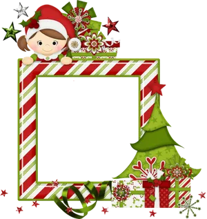 Festive Christmas Framewith Cartoon Elf PNG image