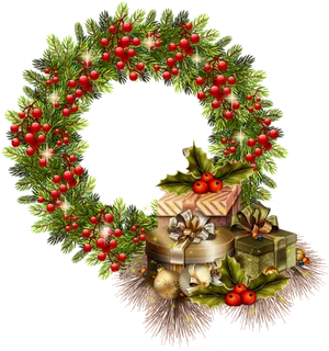 Festive Christmas Garland With Gifts PNG image