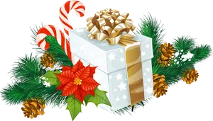 Festive Christmas Giftand Decorations PNG image