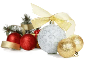 Festive Christmas Ornamentsand Bow PNG image