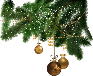 Festive Christmas Ornamentsand Pine Branches PNG image