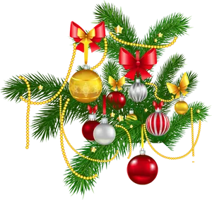 Festive Christmas Ornamentsand Pine Decoration PNG image