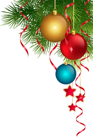 Festive Christmas Ornamentsand Pine PNG image