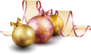 Festive Christmas Ornamentsand Ribbon PNG image