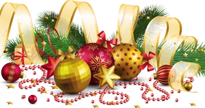 Festive Christmas Ornamentsand Ribbons