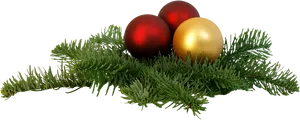 Festive Christmas Ornamentson Pine Branch