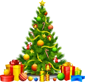 Festive Christmas Tree With Gifts PNG image
