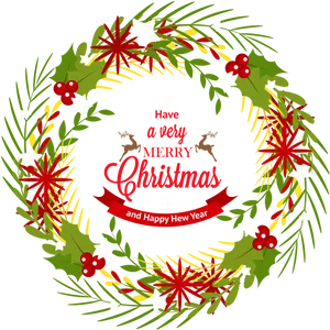 Festive Christmas Wreath Greeting PNG image