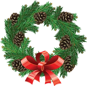 Festive Christmas Wreathwith Pineconesand Red Bow PNG image