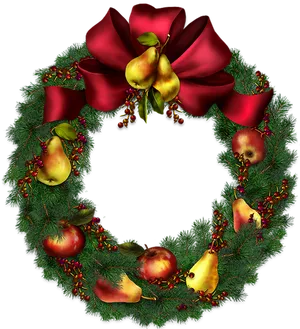 Festive Christmas Wreathwith Red Bow PNG