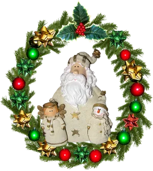 Festive Christmas Wreathwith Santaand Friends PNG image