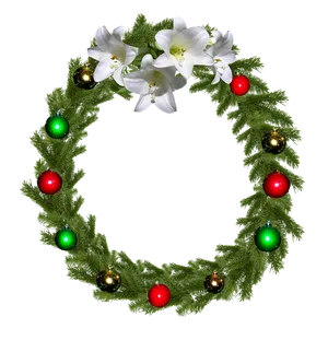 Festive Christmas Wreathwith White Lilies PNG image