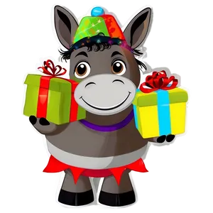 Festive Donkey With Presents PNG Oqk35