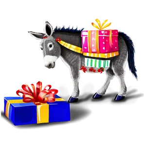 Festive Donkey With Presents PNG Teu