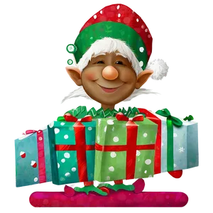 Festive Elf With Gifts PNG 05232024
