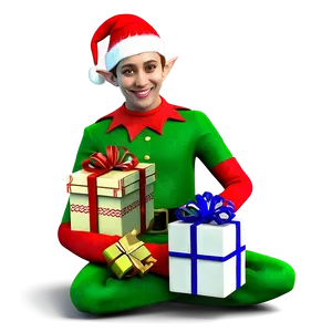 Festive Elf With Gifts PNG 05232024