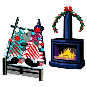 Festive Family Christmas Fireplace PNG Hke PNG