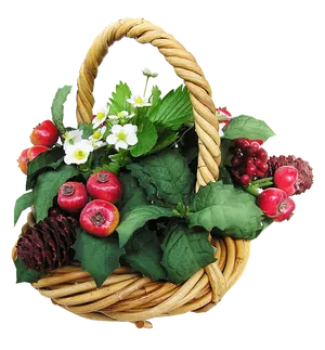 Festive Fruitand Flower Basket PNG image