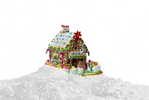 Festive Gingerbread Housein Snowfall PNG image