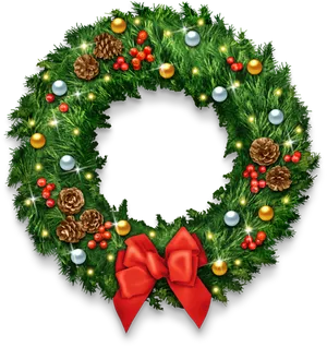 Festive Holiday Wreathwith Red Bow PNG image