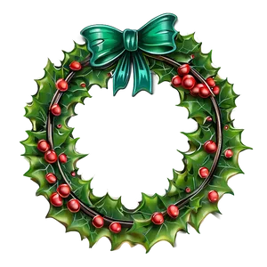 Festive Holly Wreath PNG 05242024