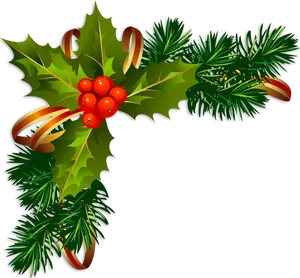 Festive Hollyand Pine Christmas Border PNG image