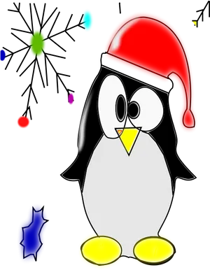 Festive Penguinwith Santa Hatand Lights PNG image