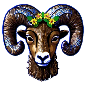 Festive Ram Head With Flowers PNG Fmc13